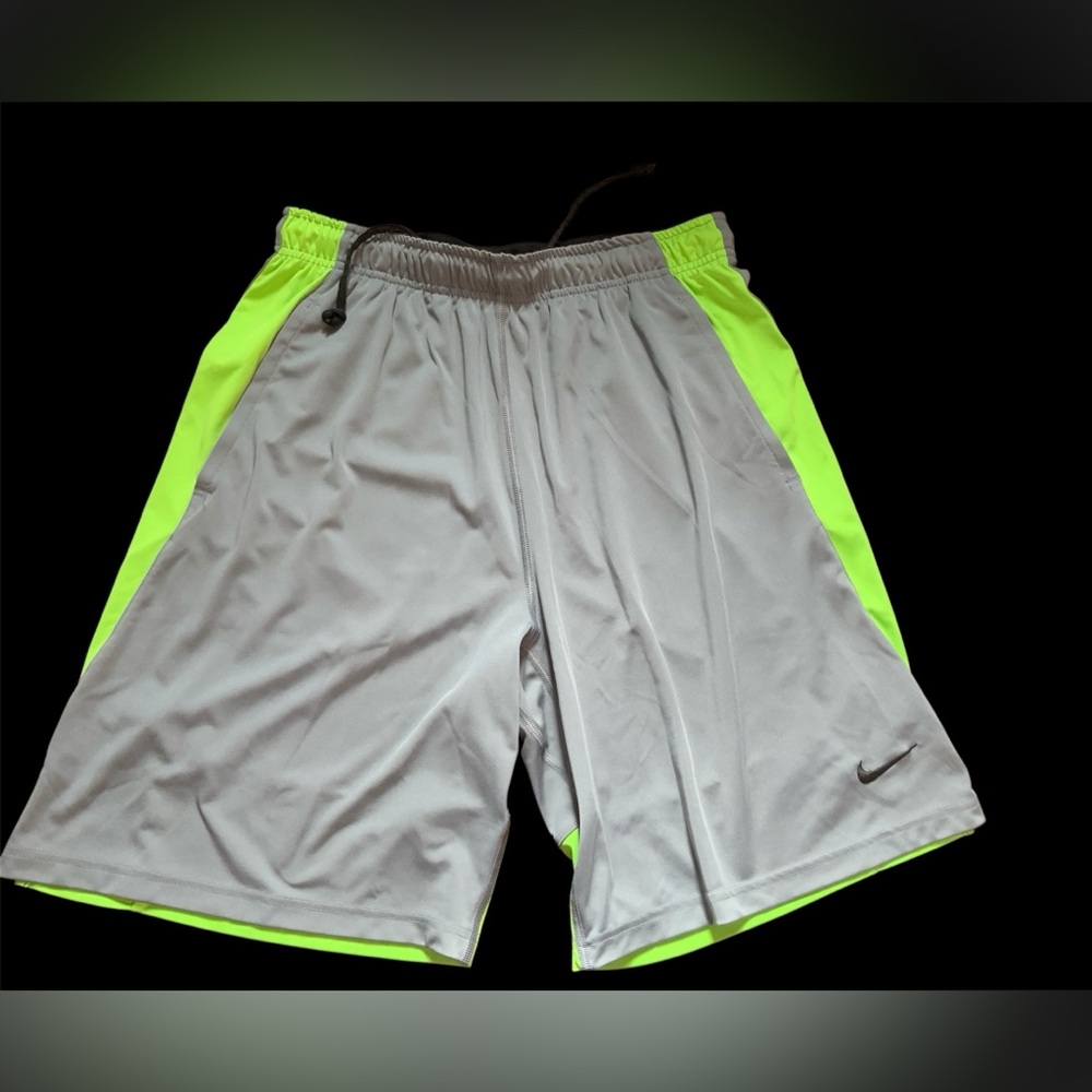 Nike Men's Athletic Gray and Neon Yellow Shorts